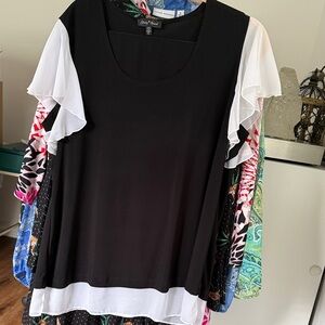 Slinky Brand  XL Black and White RUFFLED  Blouse and pants set. Brand New!